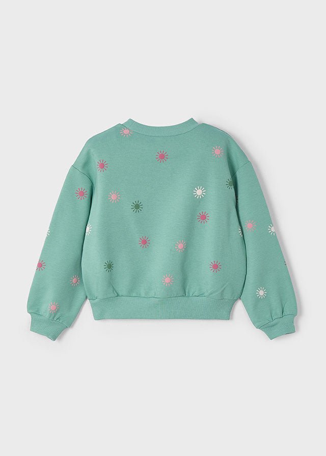 Girls Green Sweatshirt with Colorful Sun Pattern