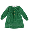 Girls Green Velvet Smocked Dress with Collar
