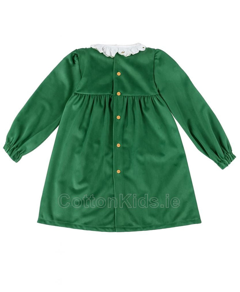 Girls Green Velvet Smocked Dress with Collar