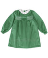 Girls Green Velvet Smocked Dress with Collar