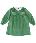 Girls Green Velvet Smocked Dress with Collar