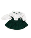 Girls Green Velvet Suspender Skirt & Shirt Set