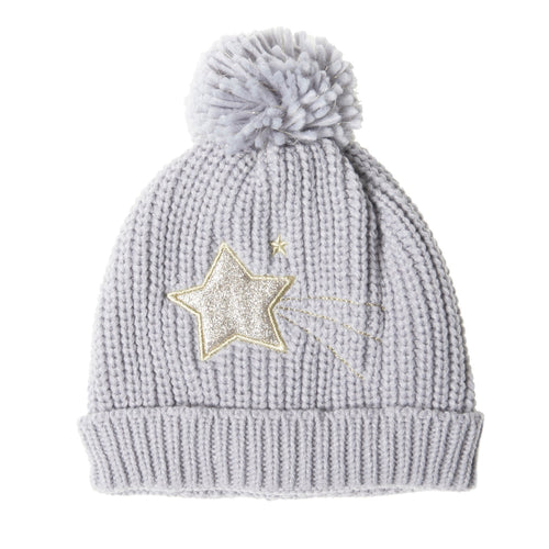 Girls Grey Knitted Hat with Glitter Star
