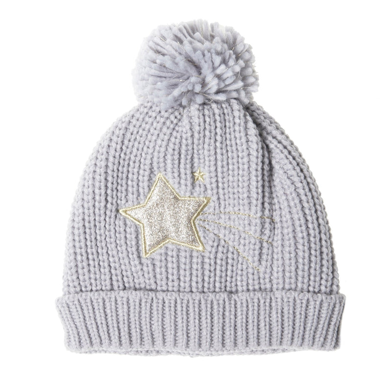 Girls Grey Knitted Hat with Glitter Star