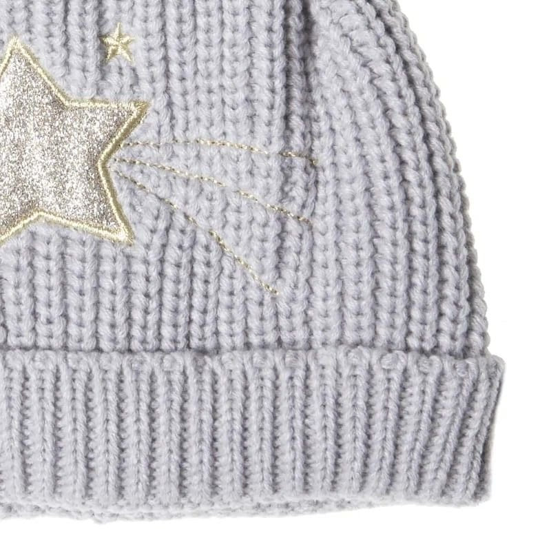 Girls Grey Knitted Hat with Glitter Star