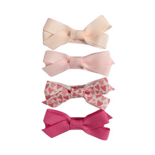 Girls Hair Clips With Ribbon Bow - Pink Hearts (4cm) (Your Little Miss) - CottonKids.ie - Hair accessories - Girl - Hair Accessories - Your Little Miss