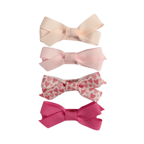 Girls Hair Clips With Ribbon Bow - Pink Hearts (5cm) (Your Little Miss) - CottonKids.ie - Hair accessories - Girl - Hair Accessories - Your Little Miss