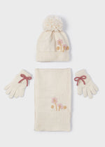 Girls' Hat, Scarf, & Gloves Set with Floral Embroidery (Mayoral)