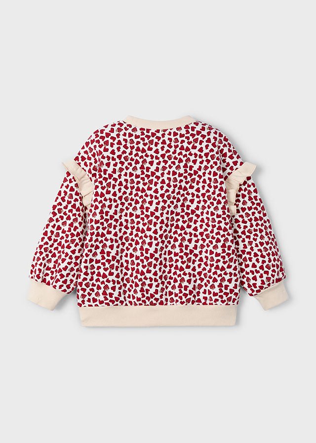 Girls Heart Print Ruffle Sleeve Pullover
