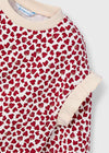 Girls Heart Print Ruffle Sleeve Pullover