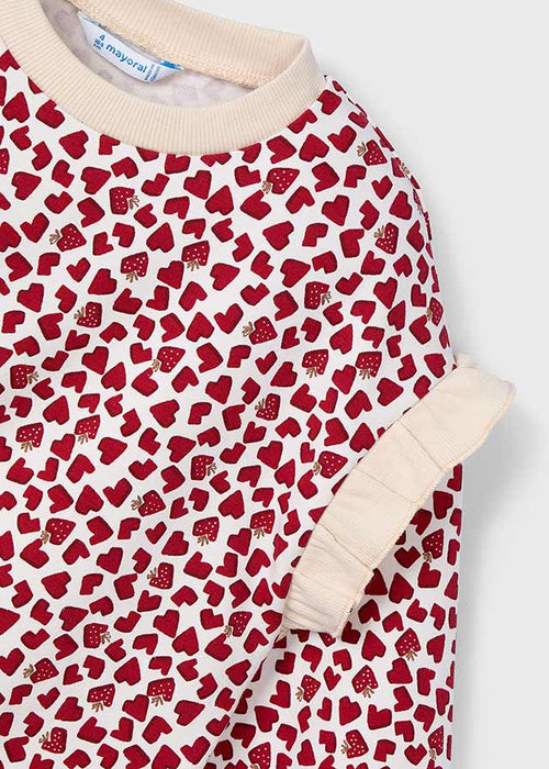 Girls Heart Print Ruffle Sleeve Pullover
