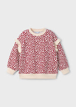Girls Heart Print Ruffle Sleeve Pullover