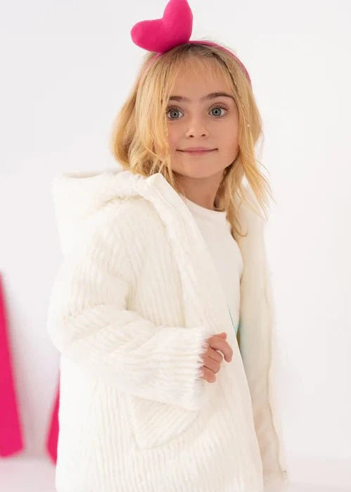 Girls Ivory Faux Fur Hooded Coat CottonKids.ie