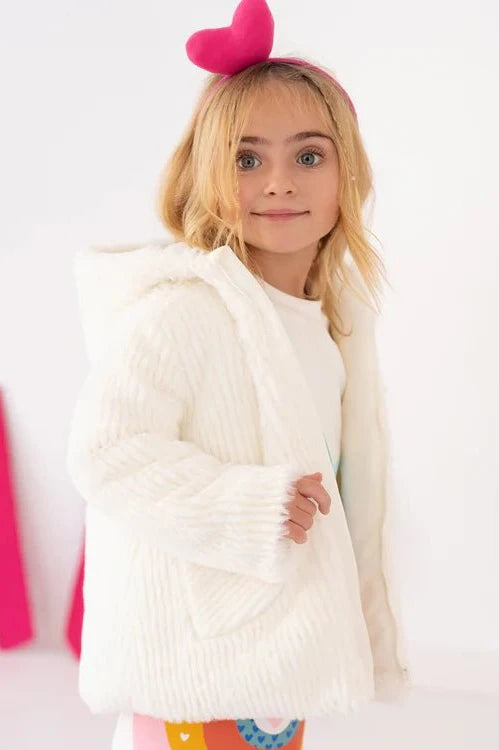 Girls Ivory Faux Fur Hooded Coat (Agatha Ruiz de la Prada)