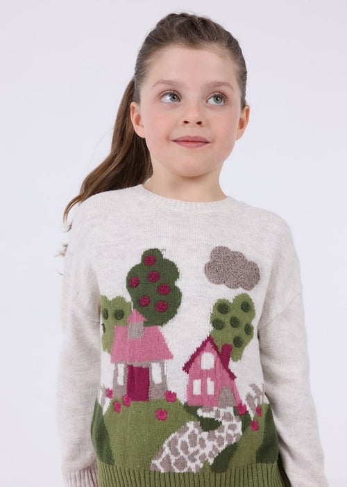 Girls' Ivory Knitted Sweater with Scenic Design (mayoral)