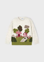 Girls' Ivory Knitted Sweater with Scenic Design (mayoral)