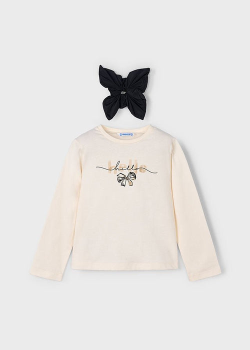 Girls Ivory Long Sleeve T-Shirt with Hairband