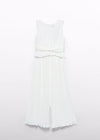 Girls Ivory Pleated Gauze Jumpsuit