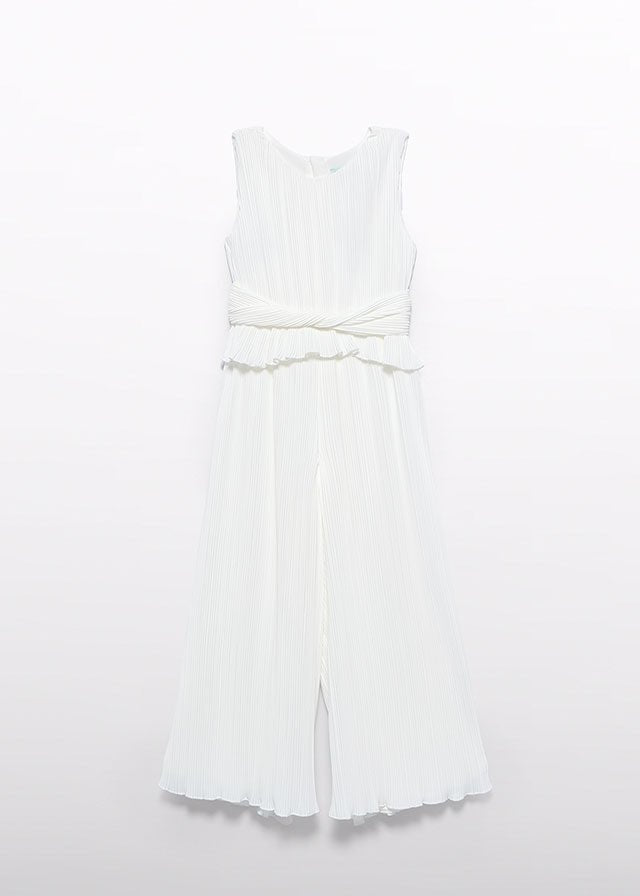 Girls Ivory Pleated Gauze Jumpsuit