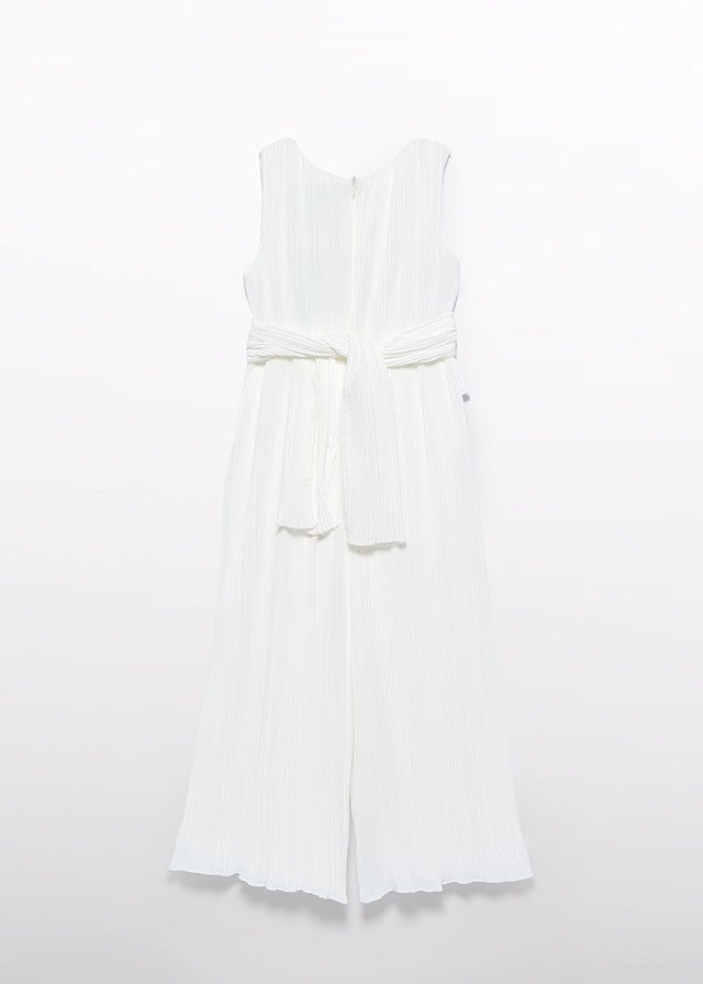 Girls Ivory Pleated Gauze Jumpsuit