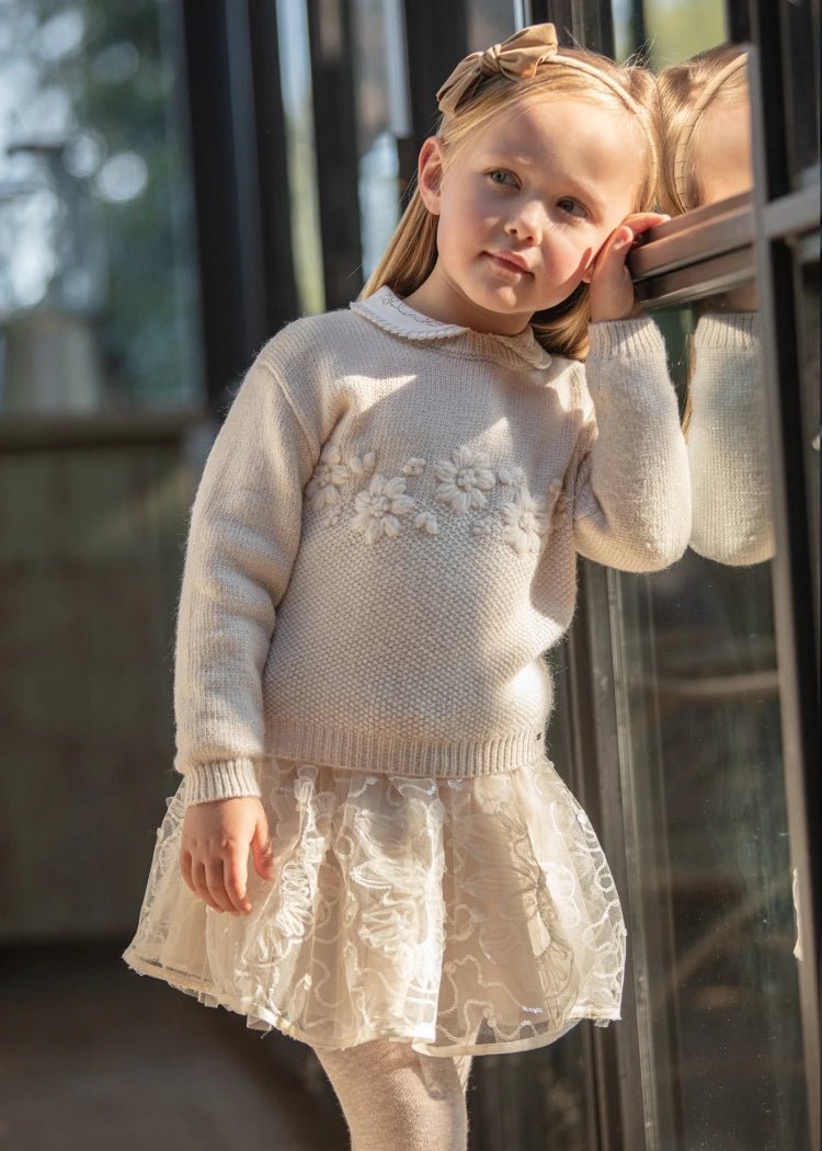 Girls Ivory Sequin & Tulle Floral Skirt (Mayoral)