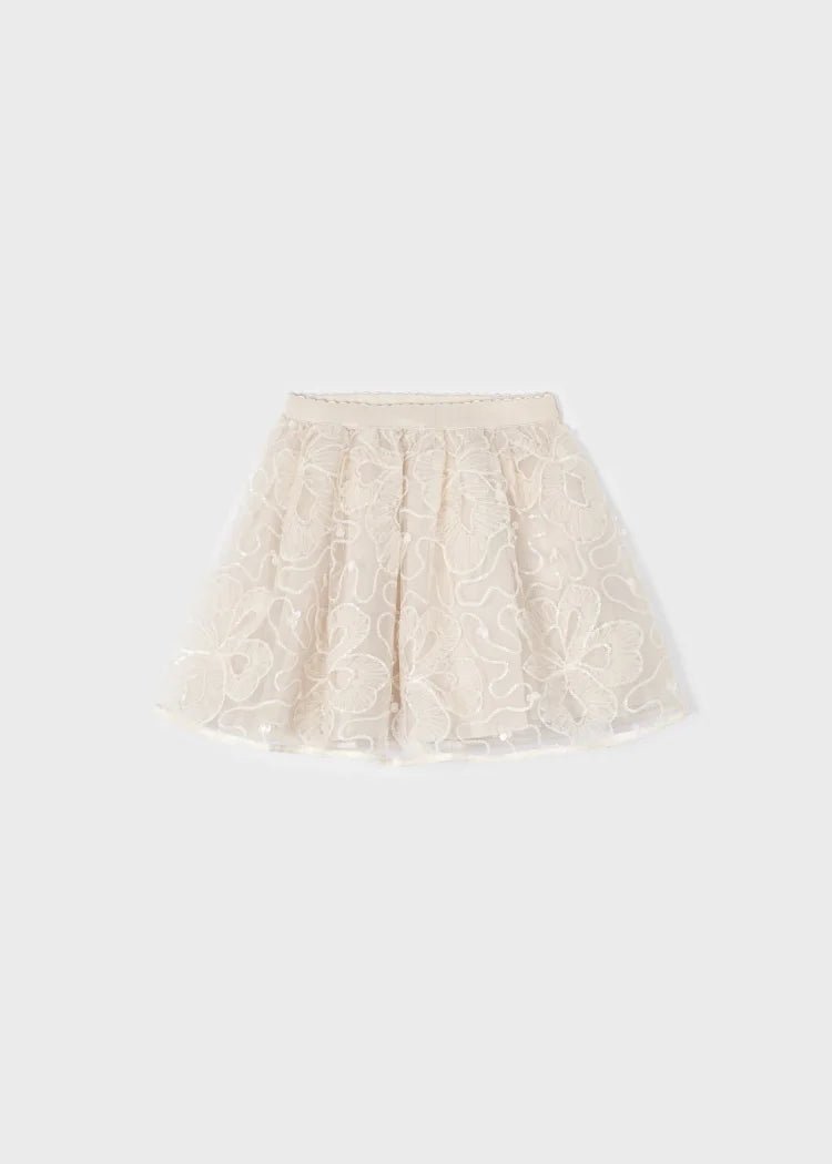 Girls Ivory Sequin & Tulle Floral Skirt (Mayoral)