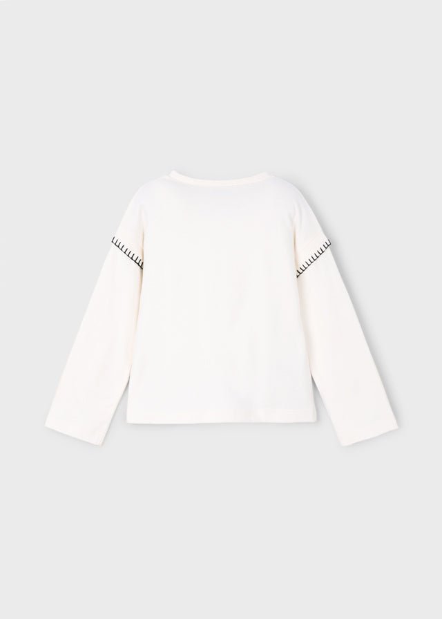Girls Ivory Teddy Bear Long Sleeve T-Shirt