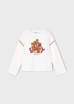 Girls Ivory Teddy Bear Long Sleeve T-Shirt
