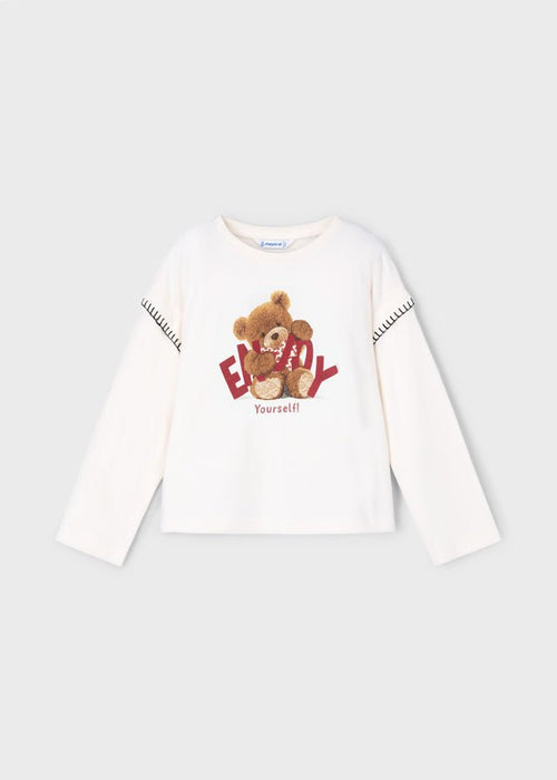 Girls Ivory Teddy Bear Long Sleeve T-Shirt