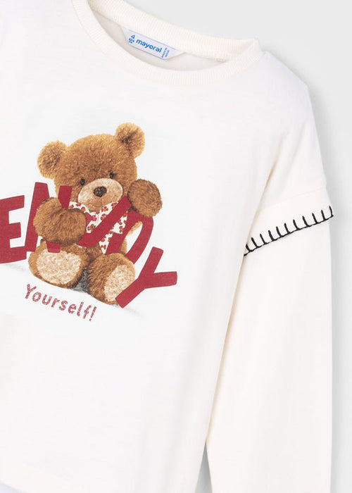 Girls Ivory Teddy Bear Long Sleeve T-Shirt