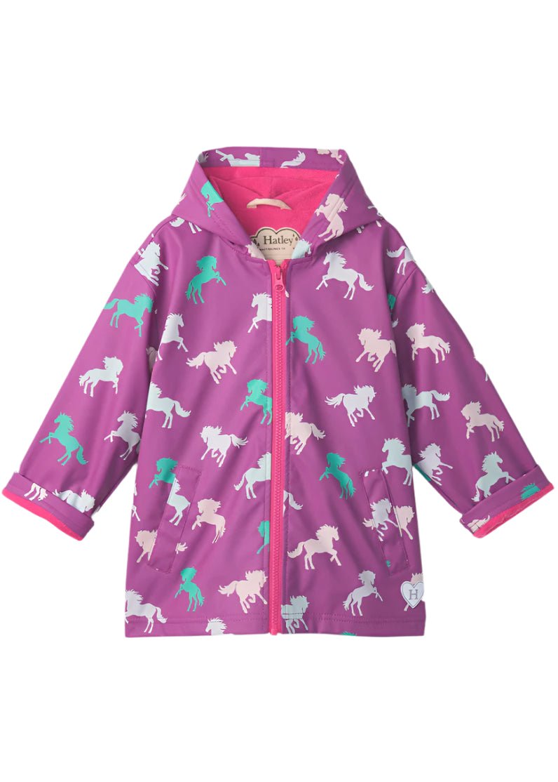 Girls Leaping Horses Colour Changing Zip - Up Rain Jacket