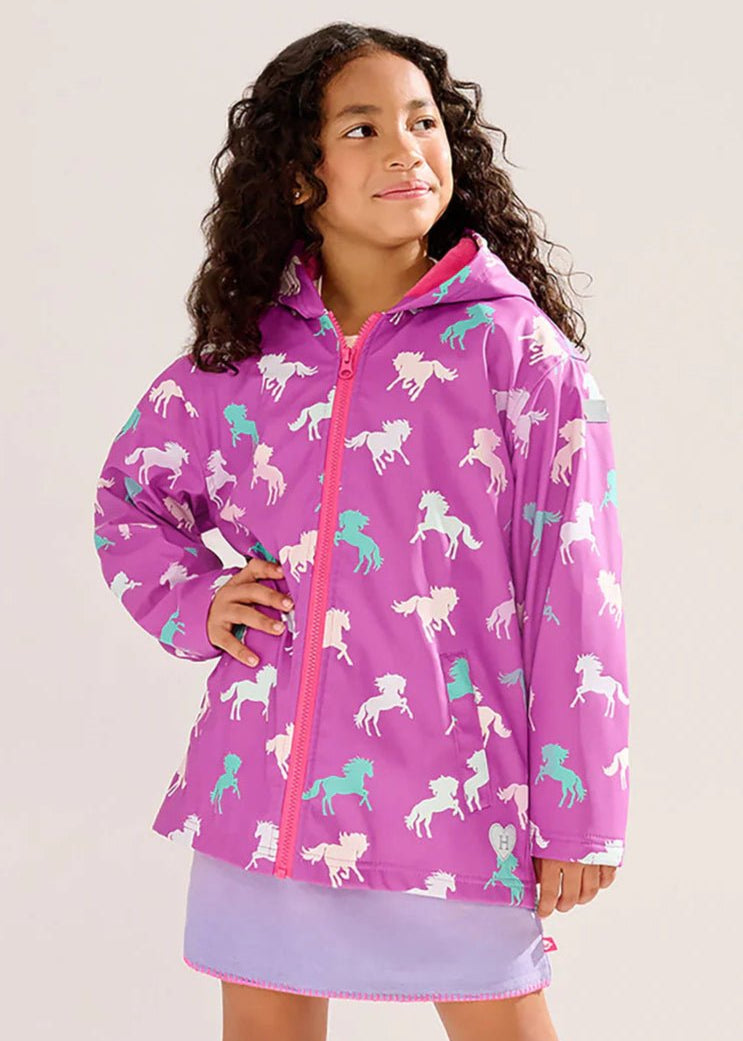 Girls Leaping Horses Colour Changing Zip - Up Rain Jacket