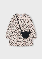 Girls Leopard Print Fleece Dress with Handbag