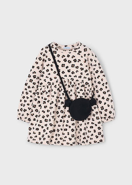 Girls Leopard Print Fleece Dress with Handbag
