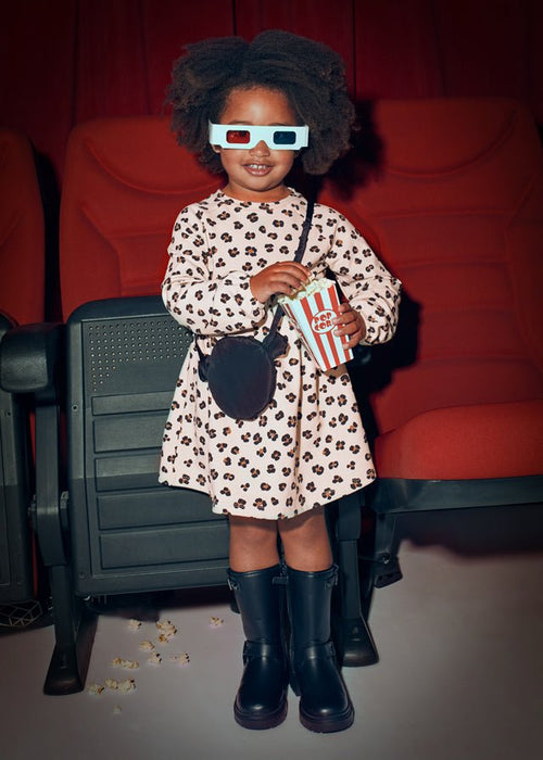 Girls Leopard Print Fleece Dress with Handbag
