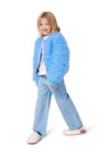Girls Light Blue Jeans With Pink Text Embroidery