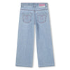 Girls Light Blue Jeans With Pink Text Embroidery