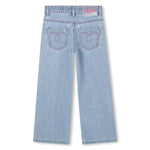 Girls Light Blue Jeans With Pink Text Embroidery