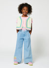 Girls Light Denim Wide - Leg Trousers with Embroidery