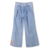 Girls Light Denim Wide - Leg Trousers with Embroidery