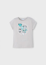 Girls Light Grey Cotton Balloon Print T-Shirt