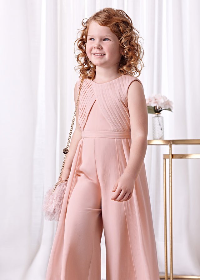 Girls Light pink Pleated Chiffon Jumpsuit CottonKids.ie