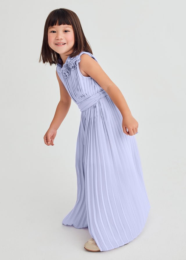 Girls Lilac Pleated Crepe Jumpsuit