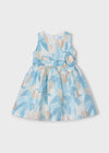 Girls Linen Floral Print Dress