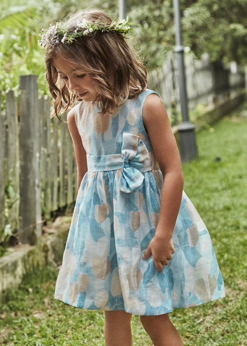 Girls Linen Floral Print Dress