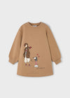 Girls Long Sleeve Dress With Dog Print