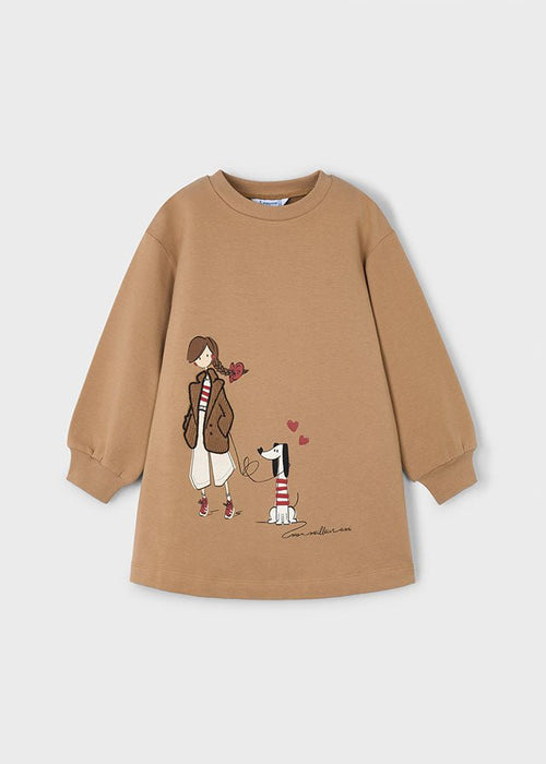 Girls Long Sleeve Dress With Dog Print