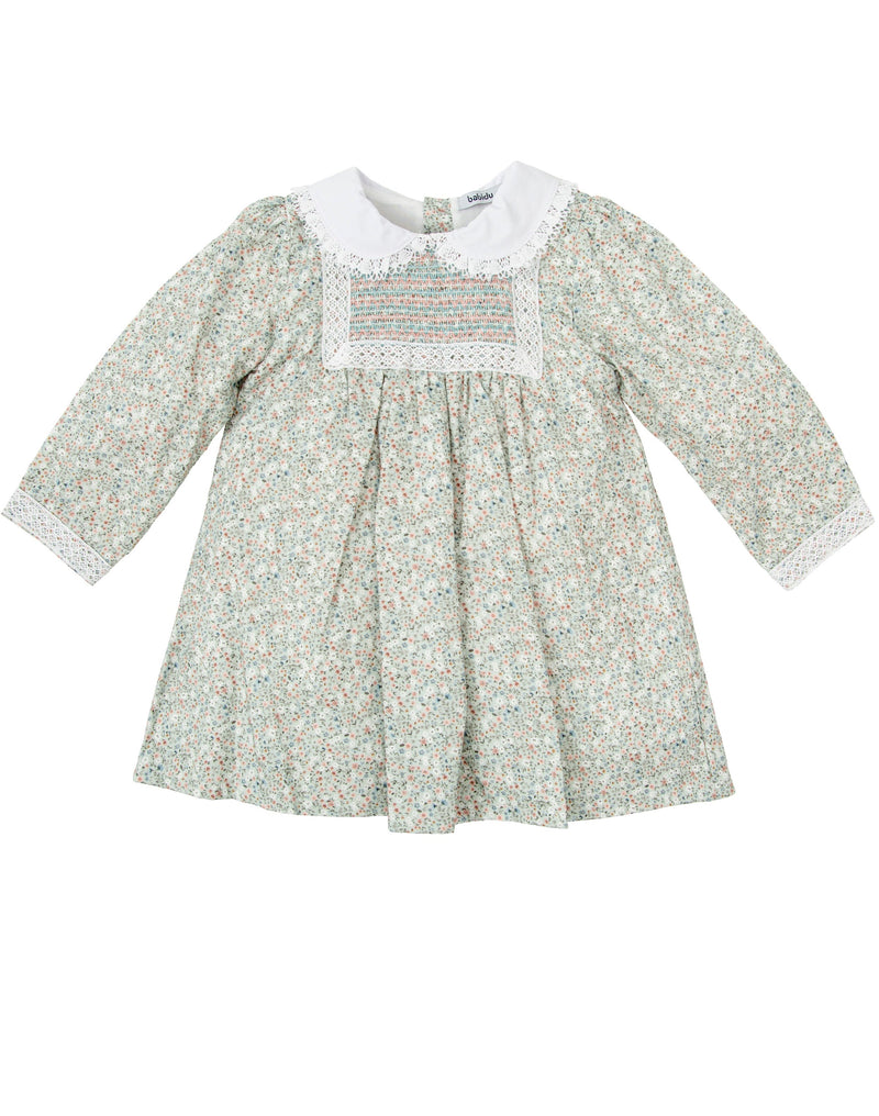 Girls' Long Sleeve Floral Dress with Lace Accents (Babidu)