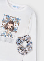 Girls' Long Sleeve T-Shirt Floral Print & Scrunchie (Mayoral)