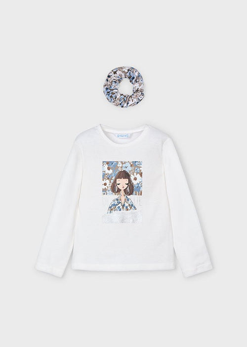 Girls' Long Sleeve T-Shirt Floral Print & Scrunchie (Mayoral)